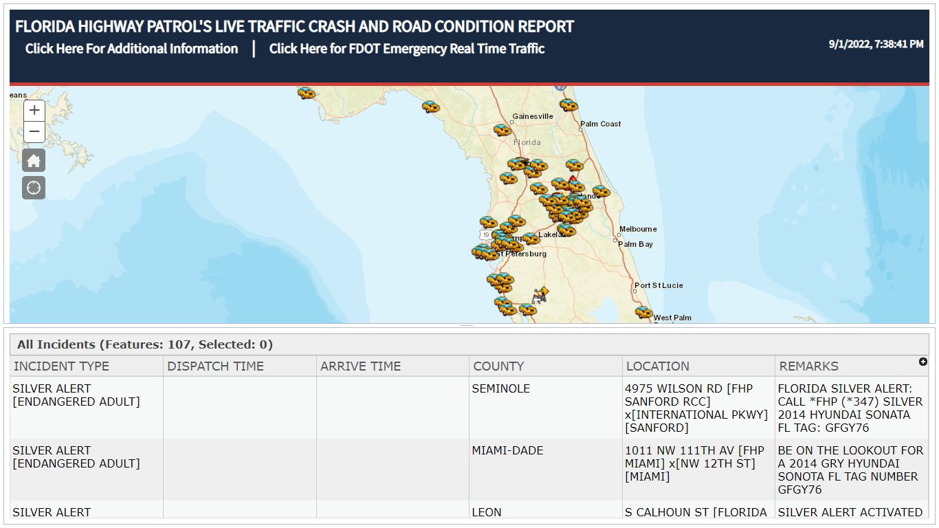 Florida Highway Patrol Current Traffic Incidents